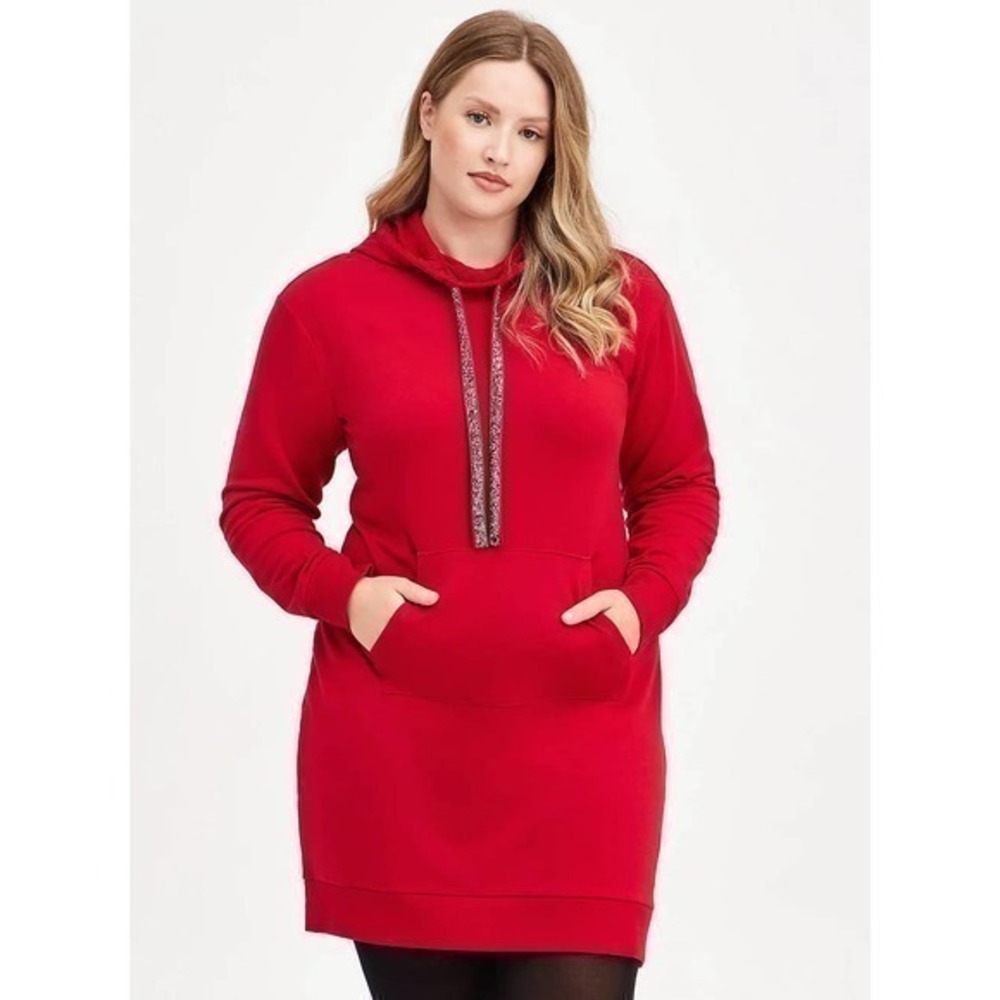 New Torrid 1 (1X, 14/16) Red Ultra Soft Knit Fleece Lined Hooded Hoodie Dress